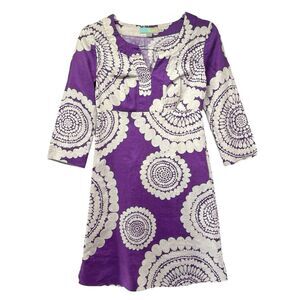Boden Dress Womens 2 100% Linen Purple Boho Tropical Tiki Island Knee Tunic